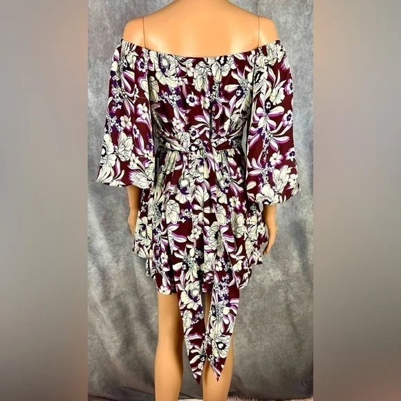 NWT Express Sz XS Floral Off The Shoulder Tie Waist Ruffle Romper - Picture 2 of 7
